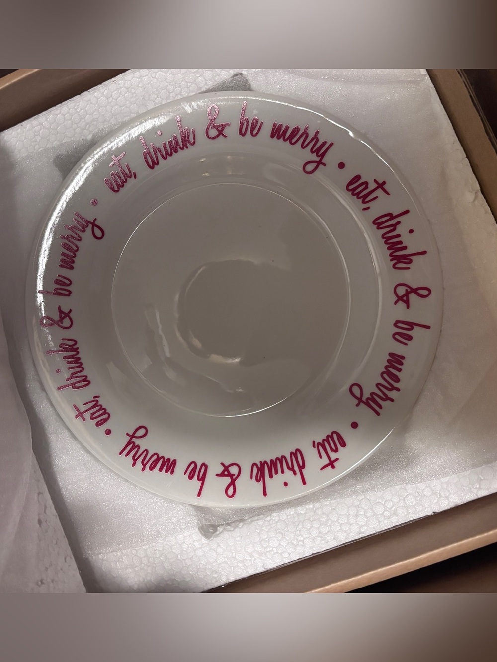 Like New Ciroa Ceramic Salad/Dessert Plate Red Script, eat, drink & be merry